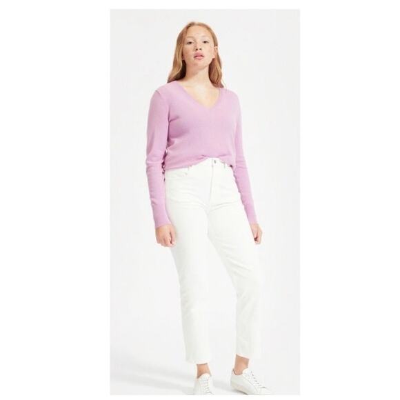 Everlane 100% Cashmere Mauve Pink V-neck Sweater XXS NWT - Picture 2 of 9